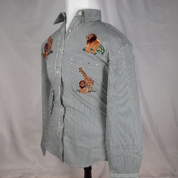 Las Olas shirt green white stripes applique giraffe lion zebra rhinestones zoo - Picture 6 of 14